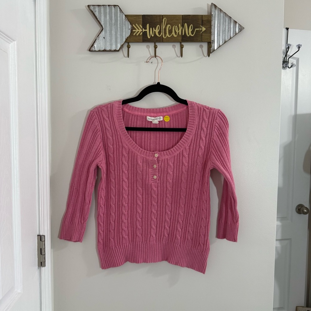 Aeropostale Pink Cropped Cable Knit Sweater Size Medium
